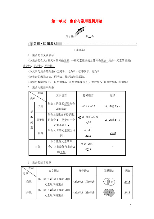 全国通用版2019版高考数学复习第一单元集合与常用逻辑用语学案文