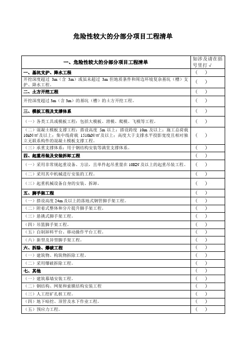 危险性较大的分部分项目工程清单