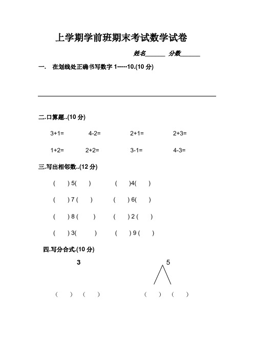 整合学前班期末考试数学试题33汇总共10张