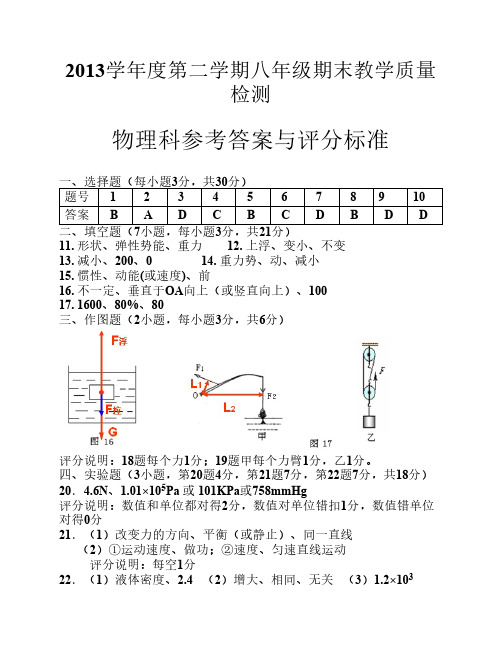 物理八年级期末教学质量检测卷(参考答案)-修改