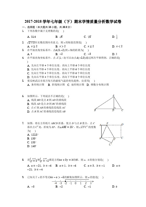 新人教版2017-2018学年七年级(下)期末学情质量分析数学试卷