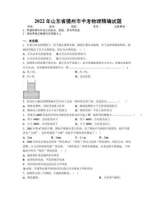 2022年山东省德州市中考物理精编试题及解析