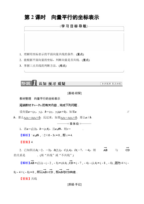 2019-2020学年高中数学苏教版必修4学案：2.3.2.2 向量平行的坐标表示 Word版含解析