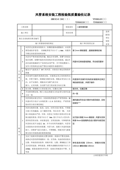 风管系统安装工程检验批质量验收记录