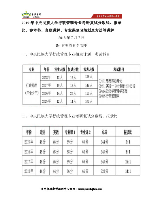 2019年中央民族大学行政管理专业考研复试分数线、报录比、参考书、真题讲解、专业课复习规划及方法等讲解