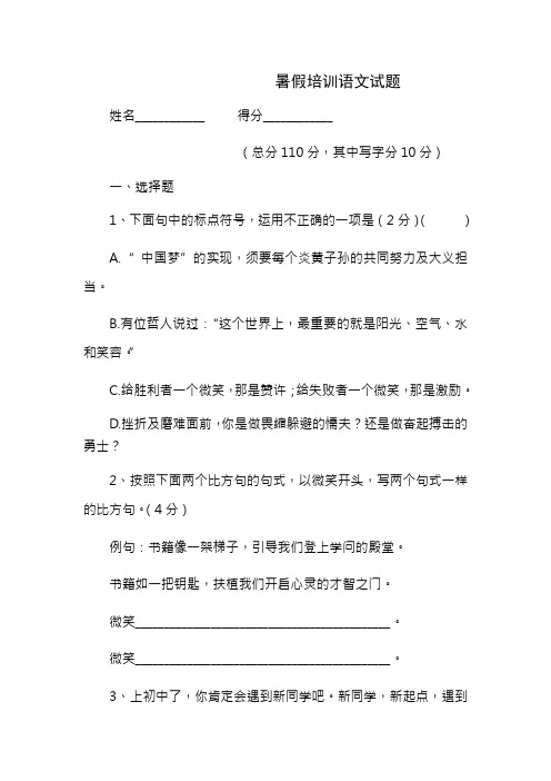 小升初暑假培训语文试题