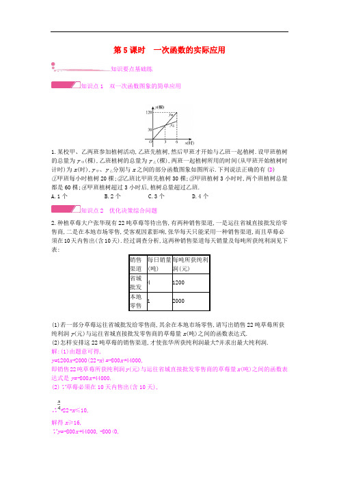 八年级数学上册 第12章 一次函数 12.2 一次函数 第5课时 一次函数的实际应用作业 (新版)沪科版
