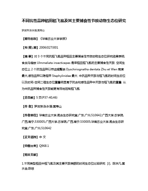 不同抗性品种稻田稻飞虱及其主要捕食性节肢动物生态位研究