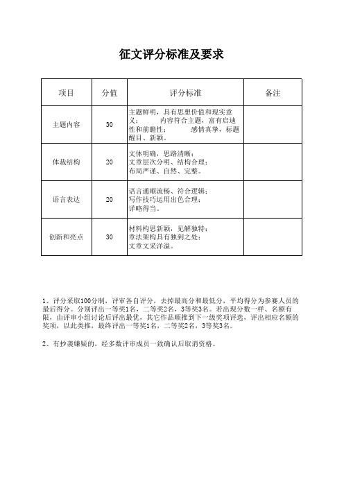 征文评分标准及要求 