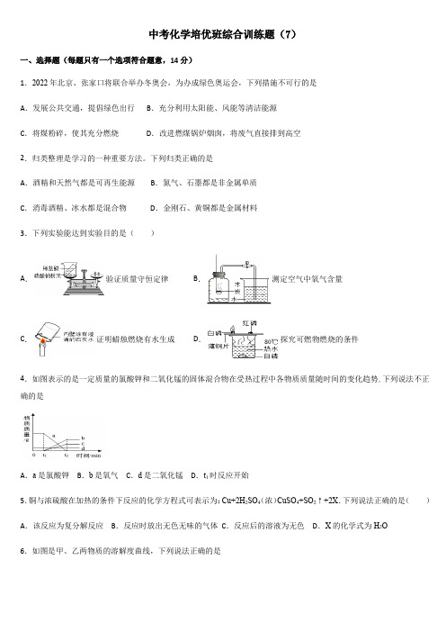 中考化学培优班综合训练题(7)(含答案)