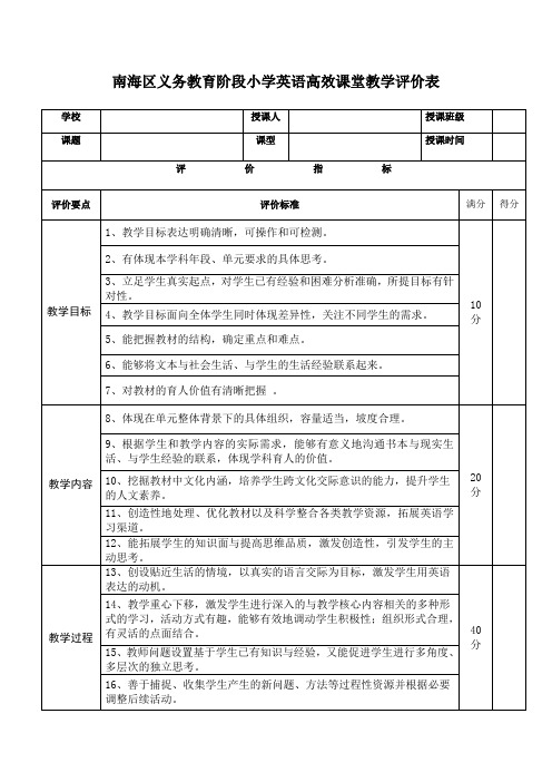 高效课堂教学评价表