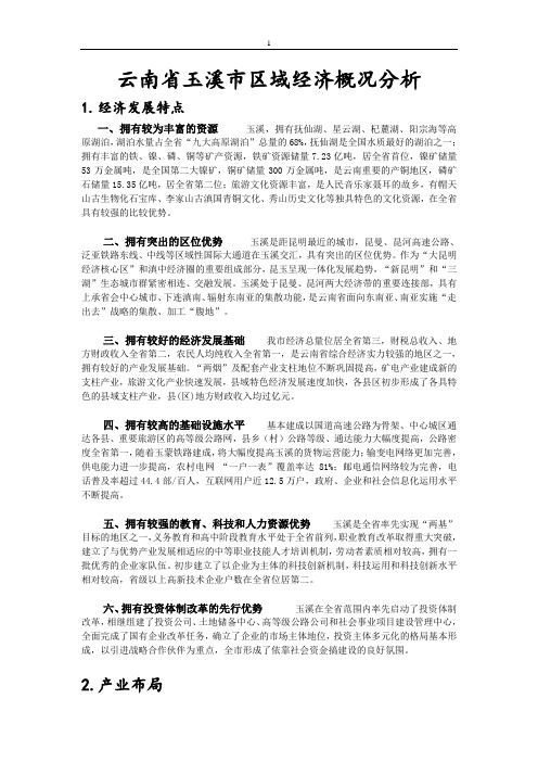 云南省玉溪市区域经济概况分析