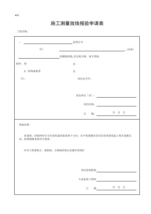 施工控制测量成果报验表(样版)