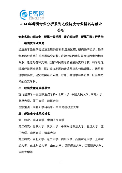 2014年考研专业分析系列之经济史专业排名与就业分析