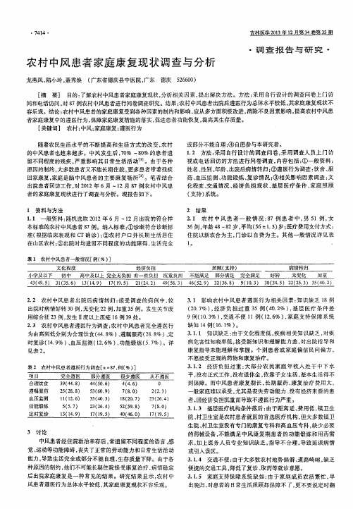 农村中风患者家庭康复现状调查与分析