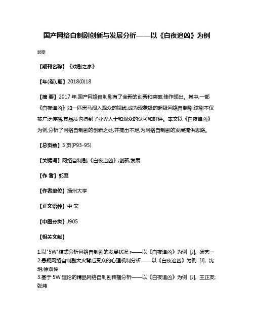 国产网络自制剧创新与发展分析——以《白夜追凶》为例