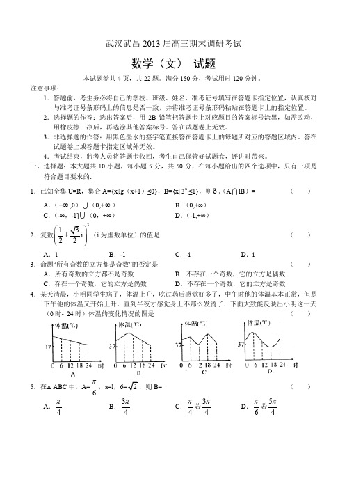 湖北武汉武昌区2013届高三期末调研考试 数学(文)-含答案