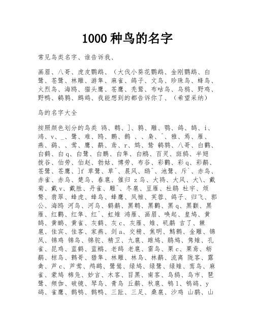 1000种鸟的名字