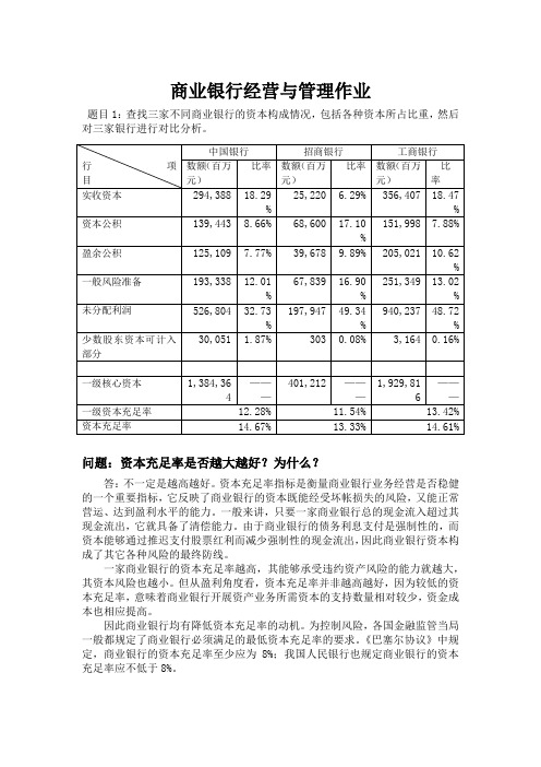 商业银行经营与管理课后作业：中国银行,招商银行,工商银行资本构成比较