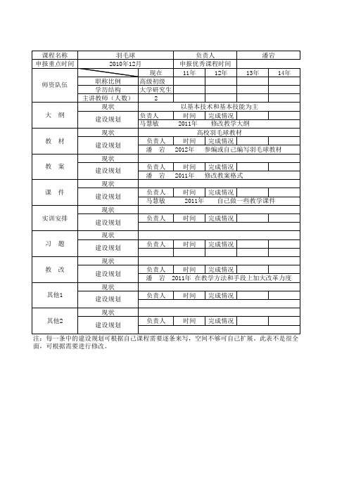 重点课程建设表格