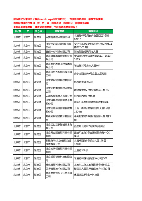 2020新版北京市北京市海淀区智能科技有限公司工商企业公司商家名录名单黄页联系电话号码地址大全82家