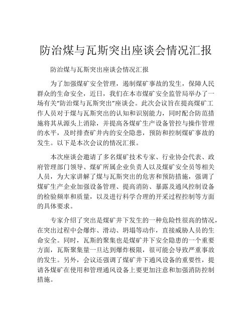 防治煤与瓦斯突出座谈会情况汇报