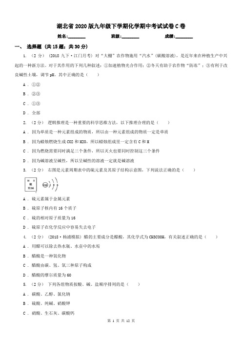 湖北省2020版九年级下学期化学期中考试试卷C卷