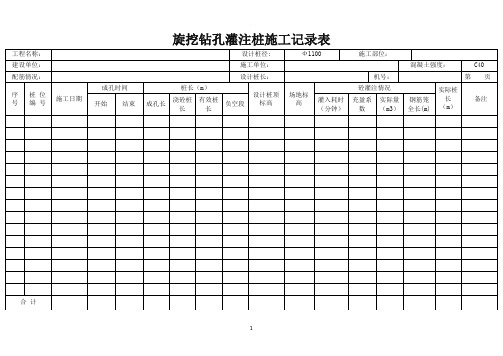 旋挖钻孔灌注桩施工记录表