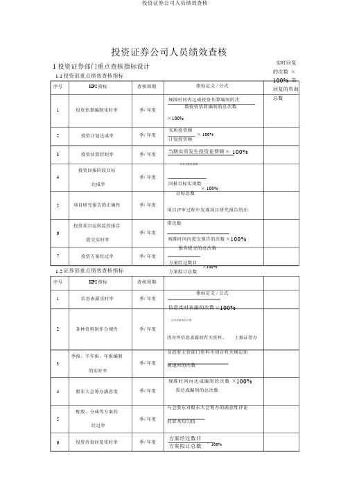 投资证券公司人员绩效考核