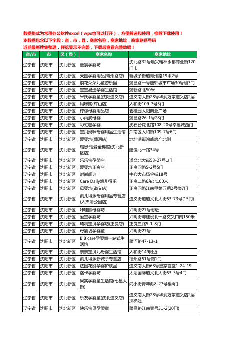 2020新版辽宁省沈阳市沈北新区育婴工商企业公司商家名录名单黄页联系电话号码地址大全61家