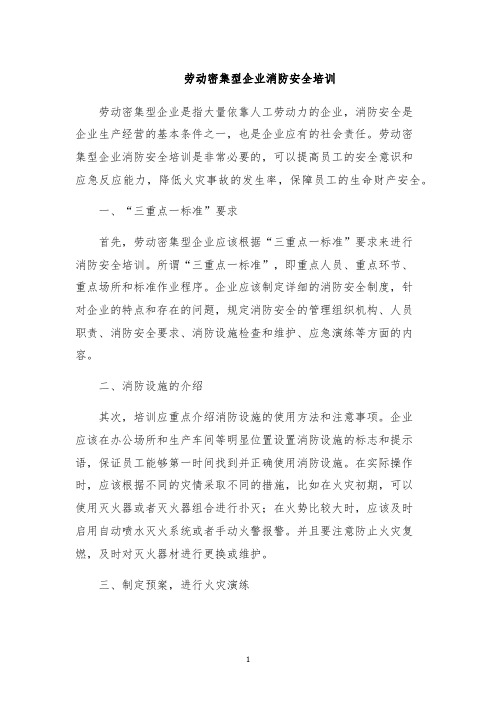 劳动密集型企业消防安全培训