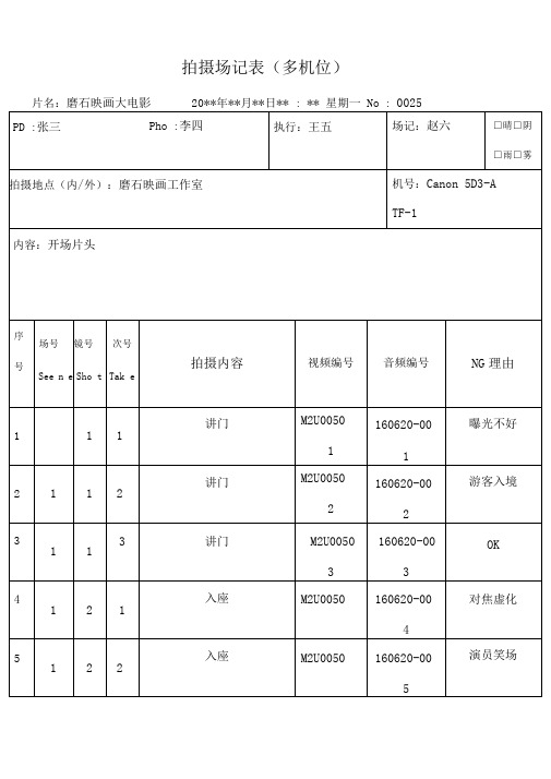 场记表填写(样本)