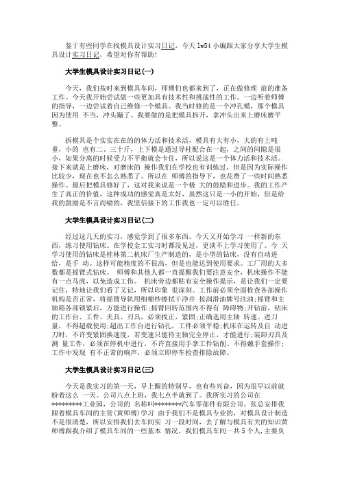 最新 大学生模具设计实习日记-精品