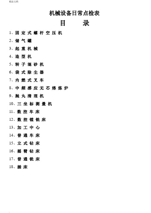 机械设备日常点检表模版