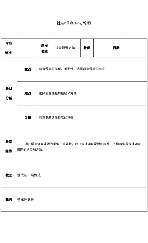 社会调查方法 教案 项目一 选择调查课题