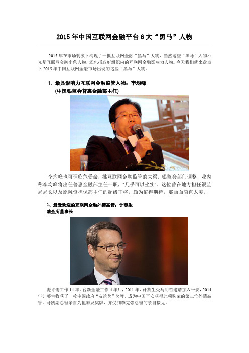 2015年中国互联网金融平台6大“黑马”人物