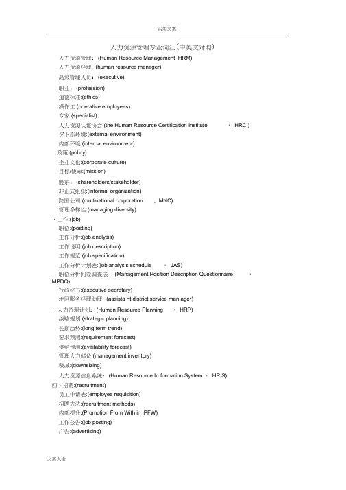 人力资源管理系统专业词汇(中英文对照)