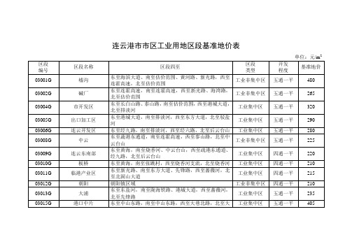 连云港区工业用地区段基准地价表