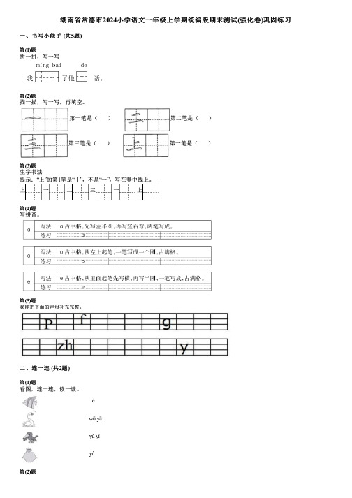 湖南省常德市2024小学语文一年级上学期统编版期末测试(强化卷)巩固练习