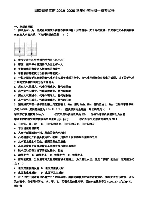 湖南省娄底市2019-2020学年中考物理一模考试卷