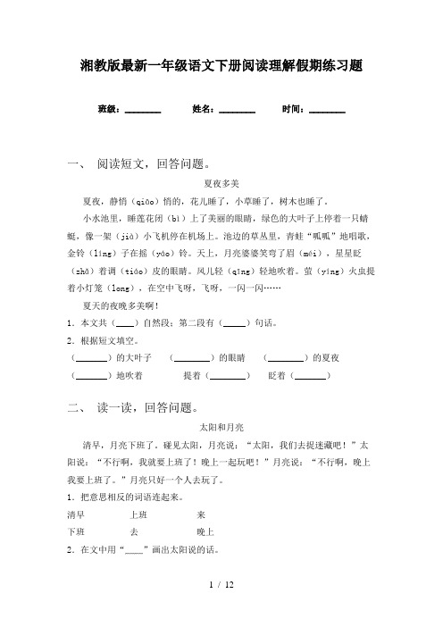 湘教版最新一年级语文下册阅读理解假期练习题