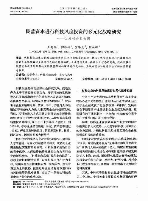 民营资本进行科技风险投资的多元化战略研究——以杉杉企业为例