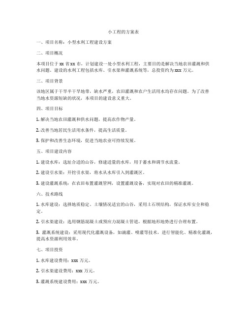 小工程的方案表