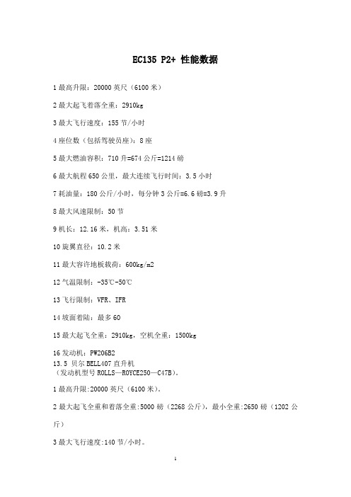 EC135机型性能数据