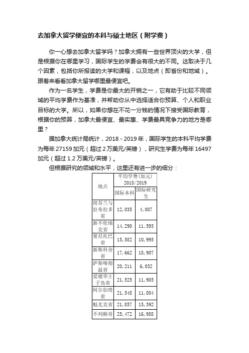 去加拿大留学便宜的本科与硕士地区（附学费）