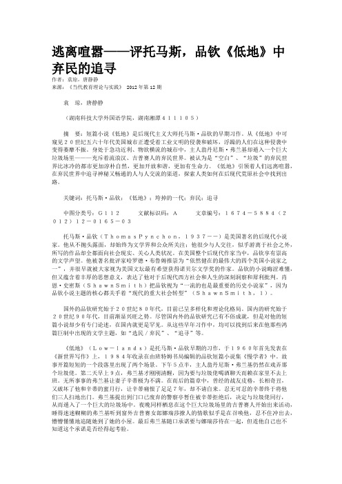 逃离喧嚣——评托马斯，品钦《低地》中弃民的追寻