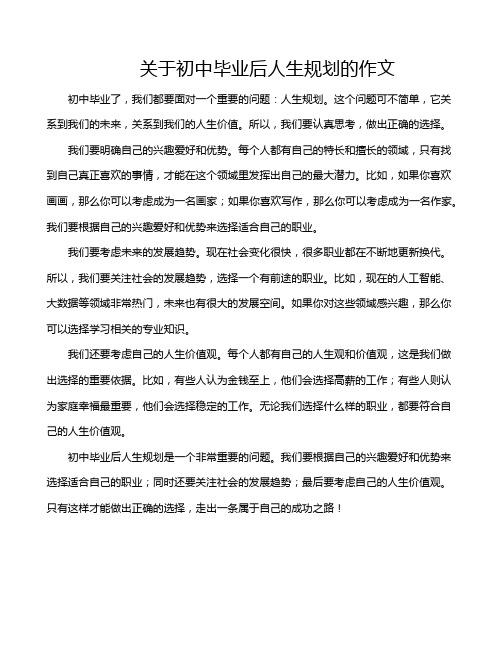 关于初中毕业后人生规划的作文