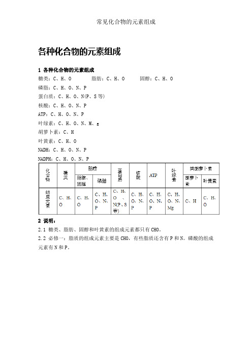 常见化合物的元素组成