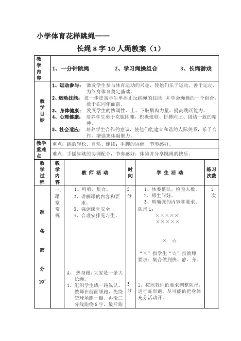 小学体育花样跳绳《长绳10跳》教案1