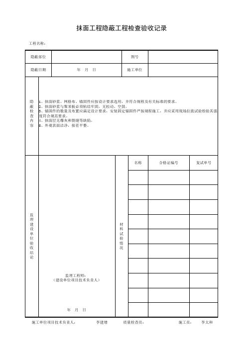 001-抹面工程隐蔽工程检查验收记录